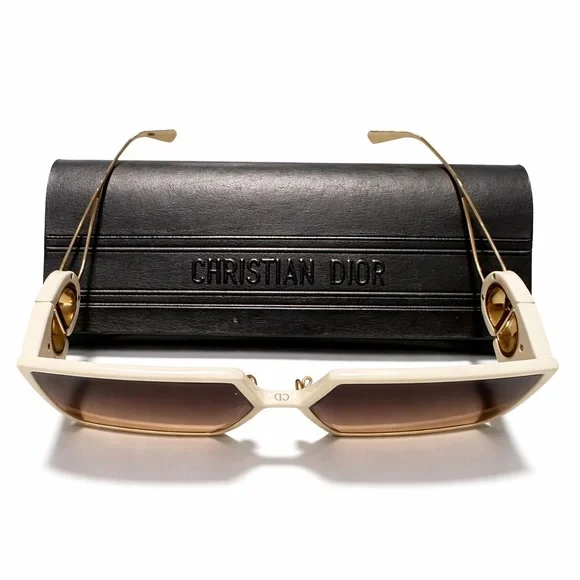 Dior Cream and Gold Square Sunglasses with Case - Picture 2 of 6